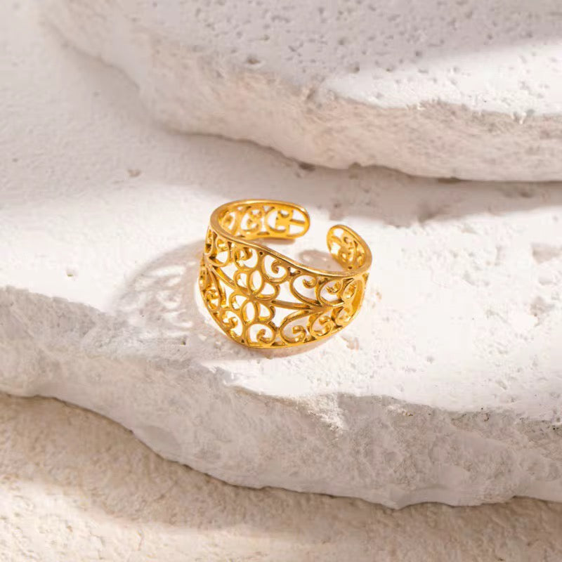 Gold Plated Floral Filigree Adjustable Ring