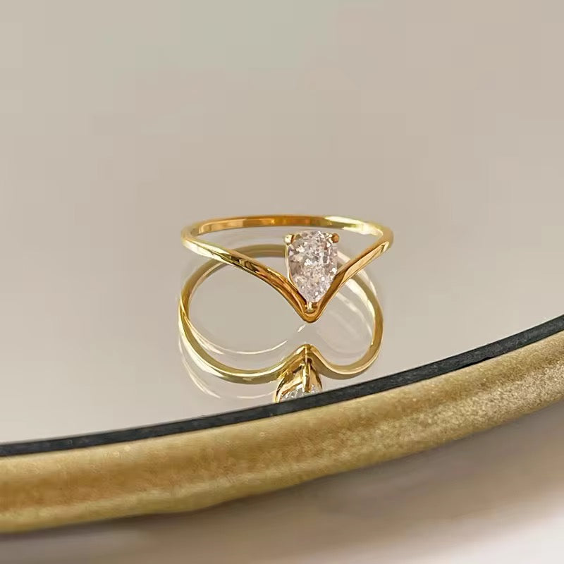 Teardrop Crystal Elegance Adjustable Gold Plated Ring