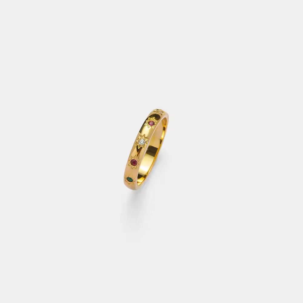 Colorful Gemstone Gold Plated Band Ring