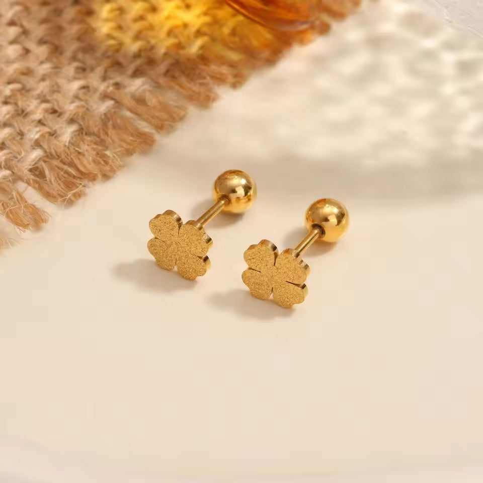 Gold Plated Four-Leaf Clover Stud Earrings