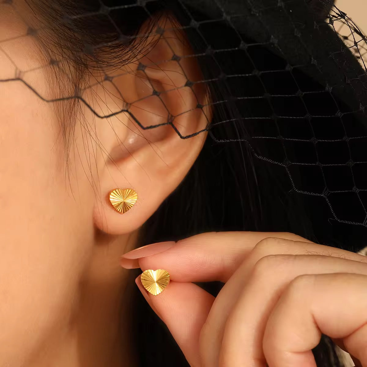 Gold Plated Heart-Shaped Stud Earrings