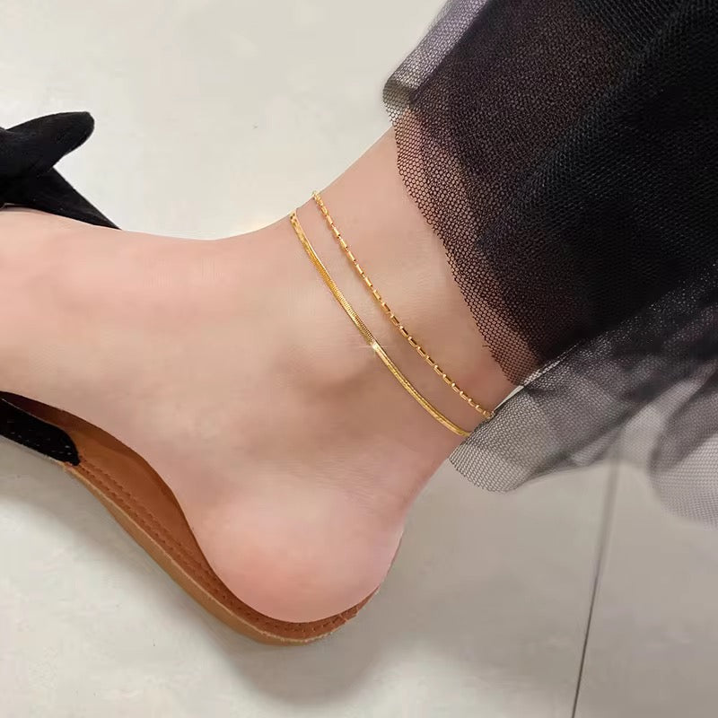 Gold Plated Dual Layer Adjustable Anklet