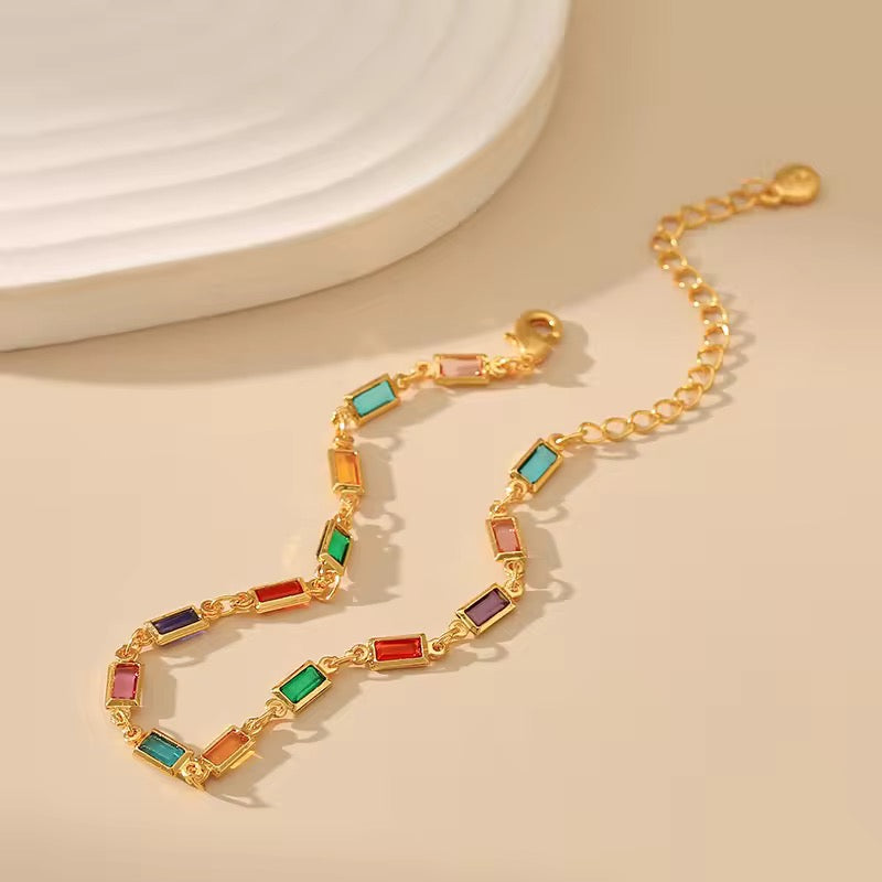 Rainbow baguette Gold Plated Bracelet
