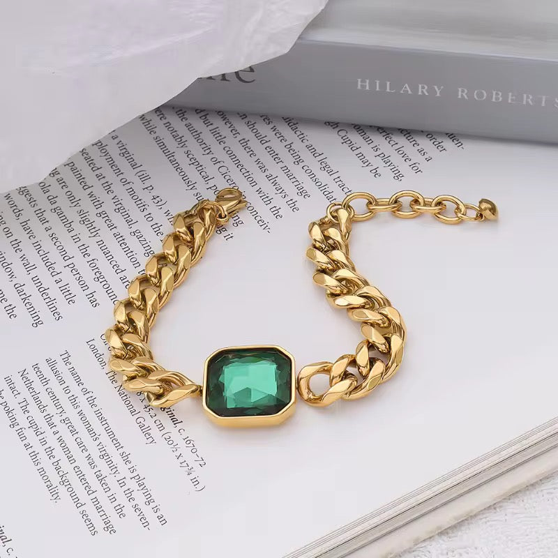 Gold Plated Emerald Green Chain Link Bracelet