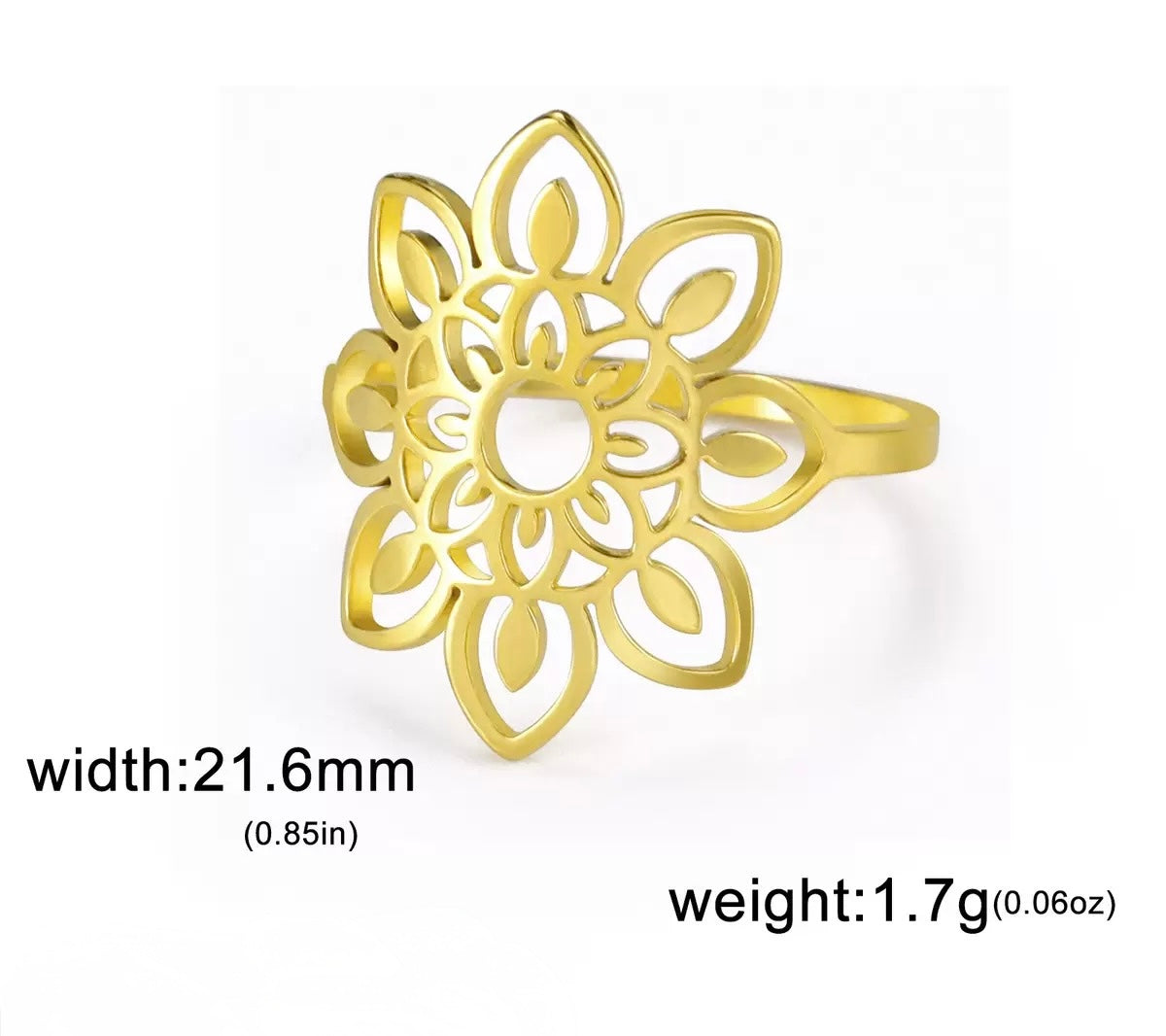 Gold Plated Mandala Bloom Adjustable Ring