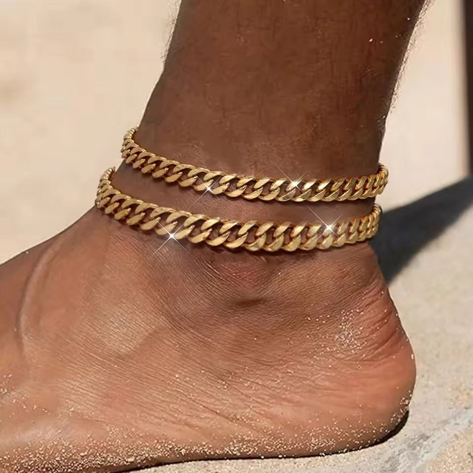 Golden Cuban Layered Beach Anklet