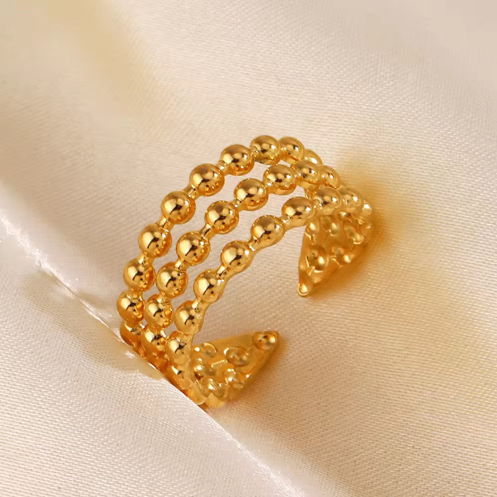 Gold Plated Triple Row Beaded Adjustable Ring