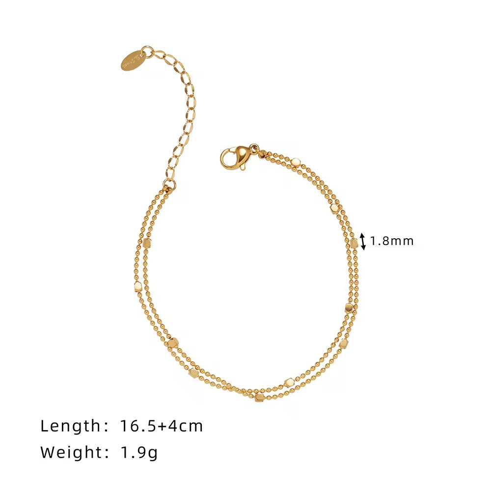 Gold Plated Double-Layer Beaded Bracelet