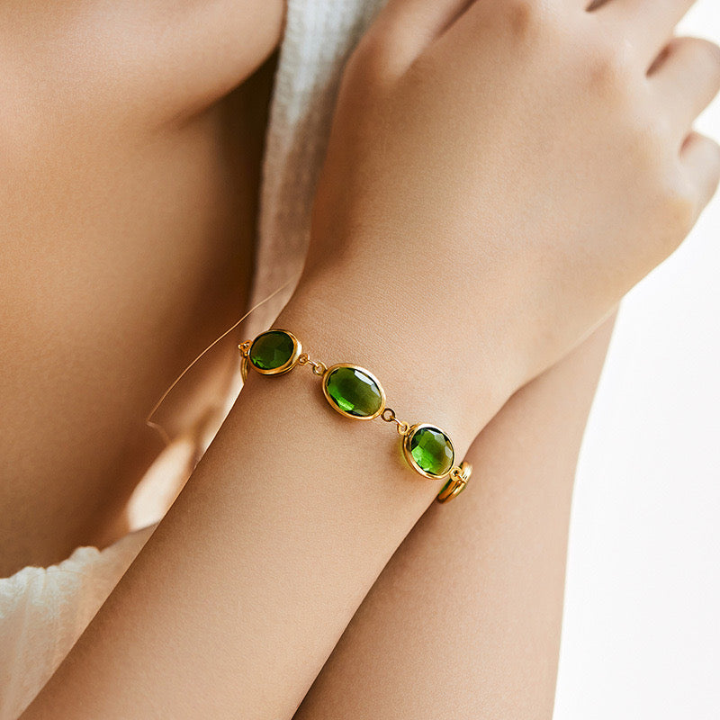 Gold-Plated Bracelet with Green Gemstones