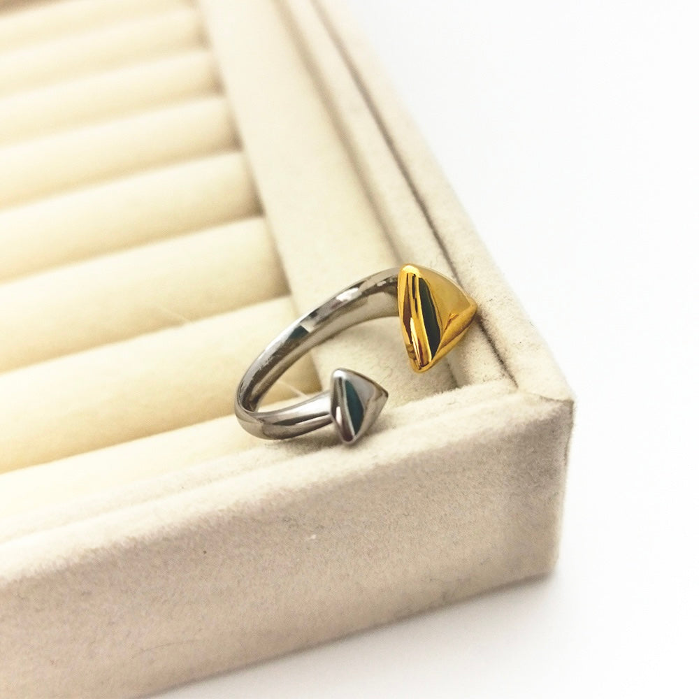 Geometric Triangle Open Ring – Two-Tone Adjustable (10 mm)
