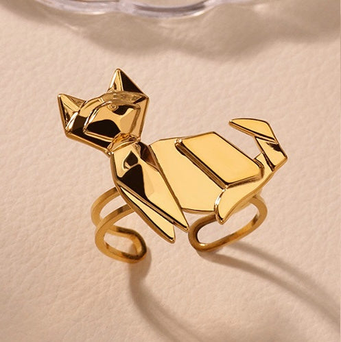 Gold Plated Origami Cat Ring
