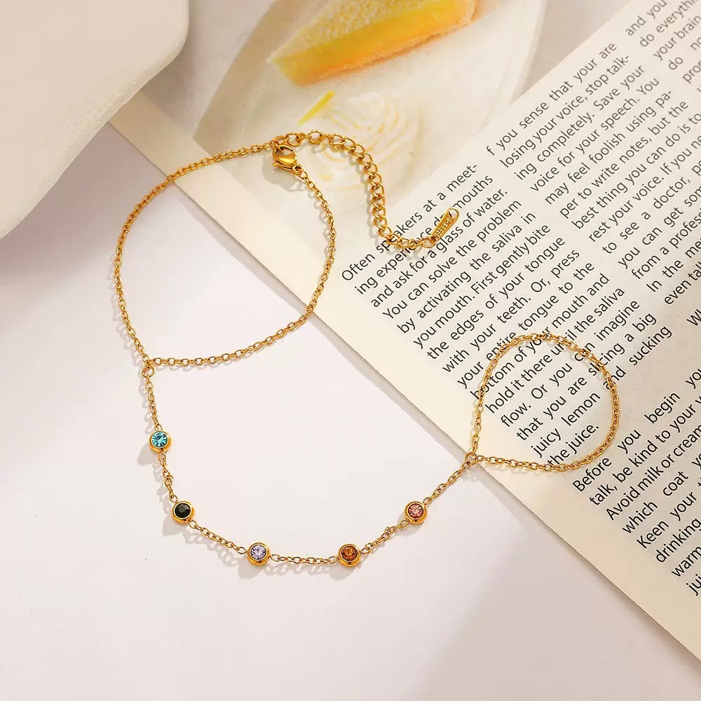18K Gold Plated Multicolor Crystal Hand Chain Bracelet Ring