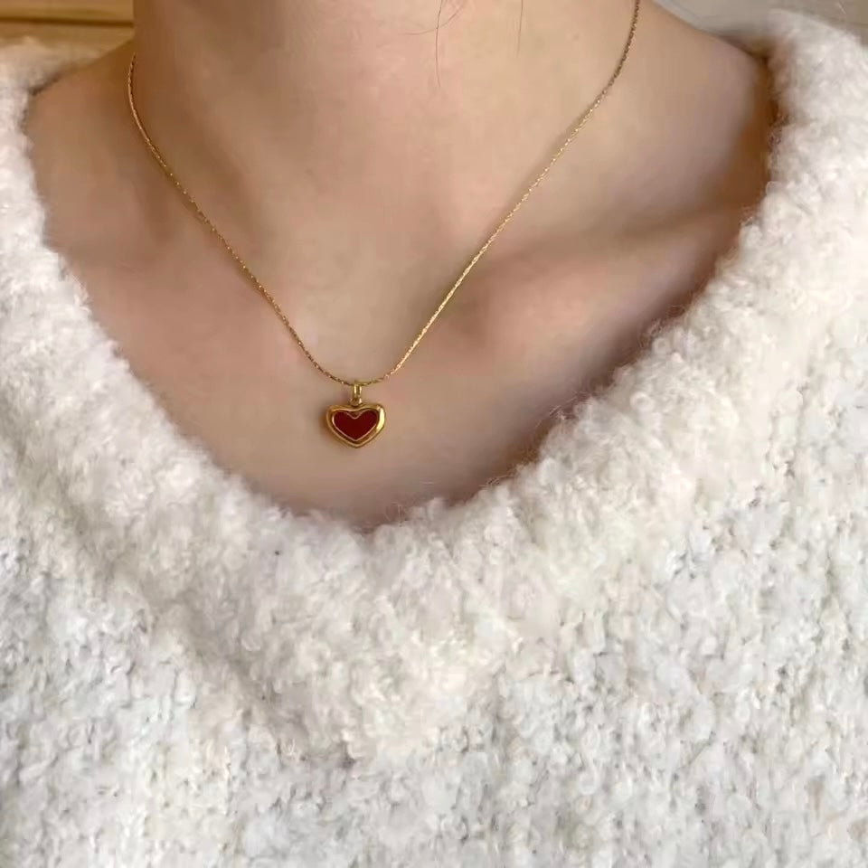 Minimal Maroon Heart Gold Plated Necklace