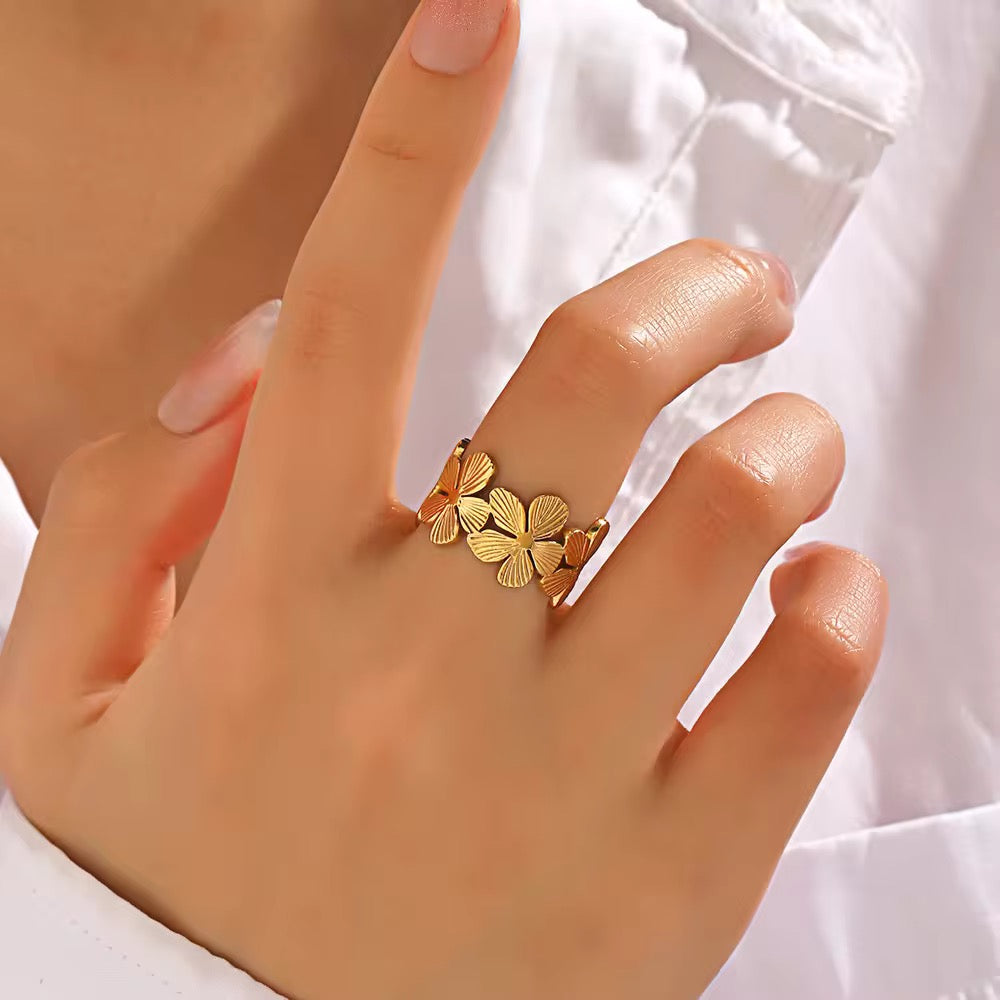 Gold Plated Floral Adjustable Ring