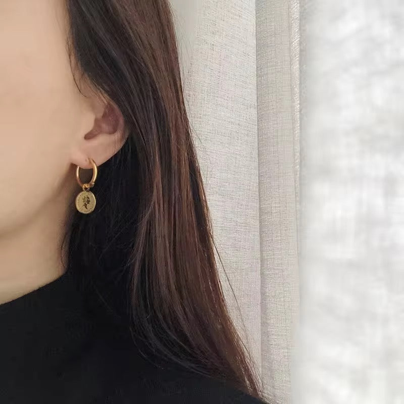 Gold-Plated Coin Hoop Earrings
