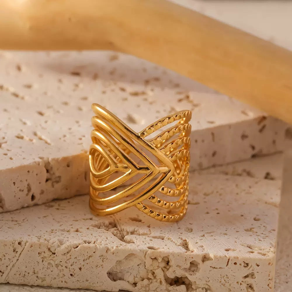 Bohemian Geometric Multi-Band Adjustable Ring
