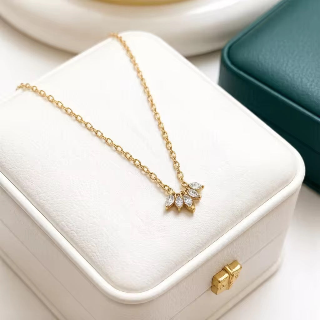 Gold-Tone Marquise Crystal Cluster Necklace