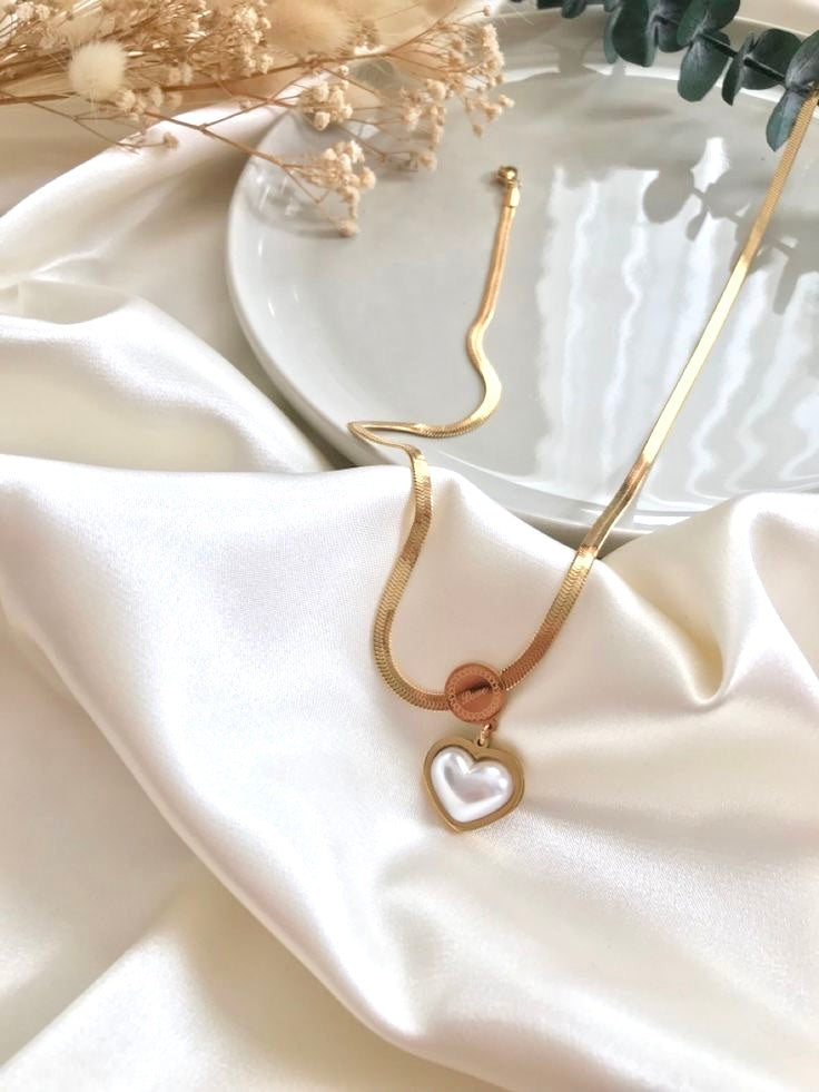 Heavy Chained White Heart Necklace