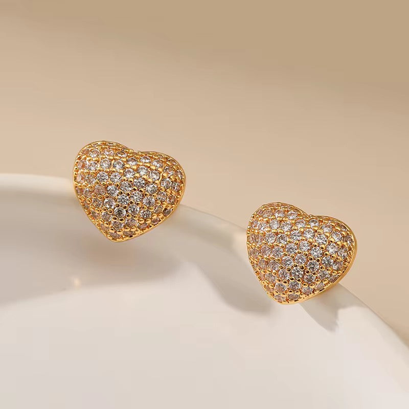 18K Gold Plated Pavé Heart Stud Earrings