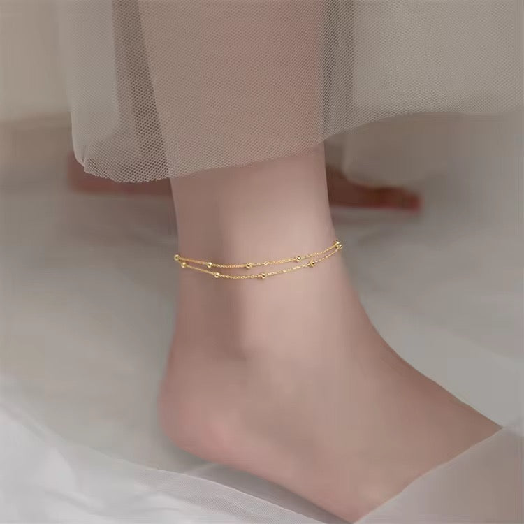 Double Layered Golden Balls Studded Anklets