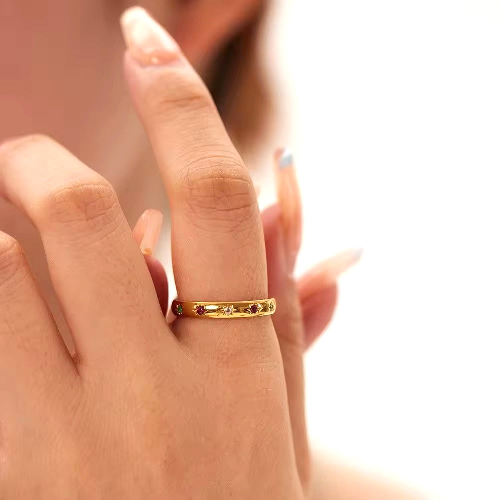 Colorful Gemstone Gold Plated Band Ring