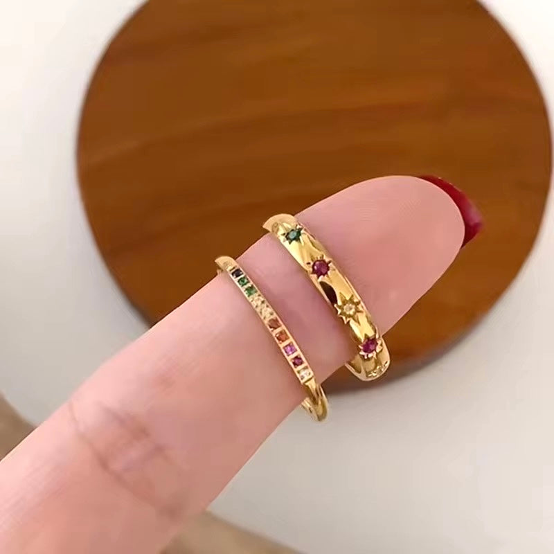 Colorful Gemstone Gold Plated Band Ring