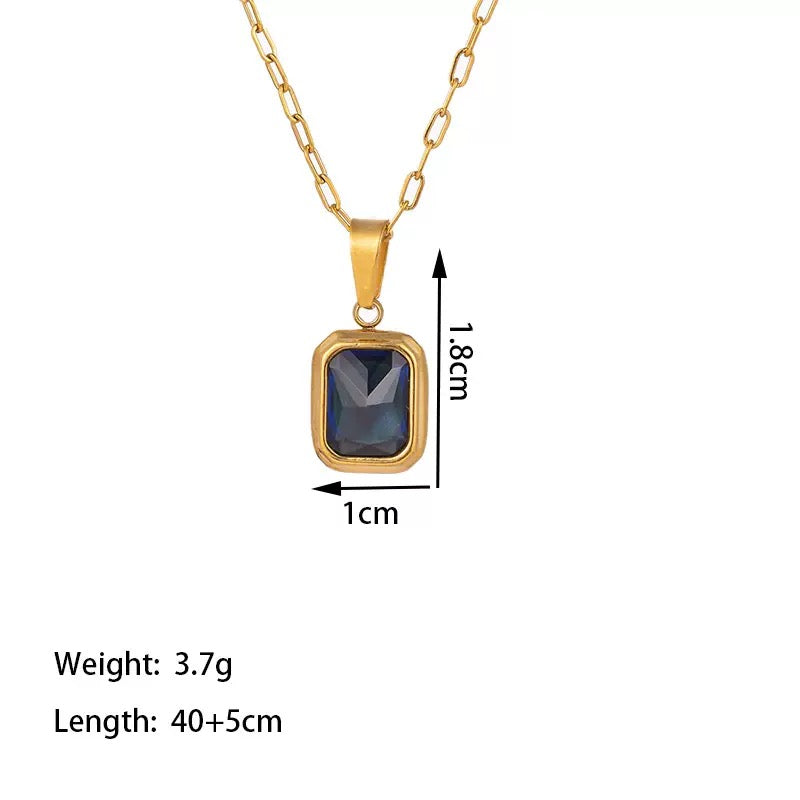 18K Gold Plated Blue Rectangle Pendant Necklace
