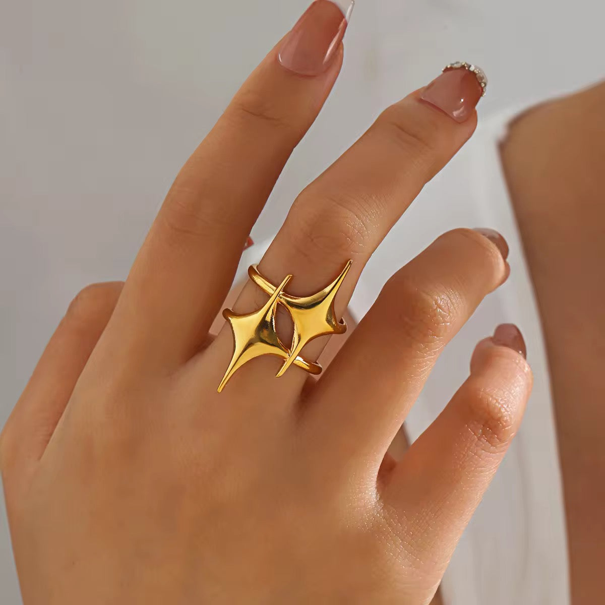 Gold Plated Starburst Adjustable Ring