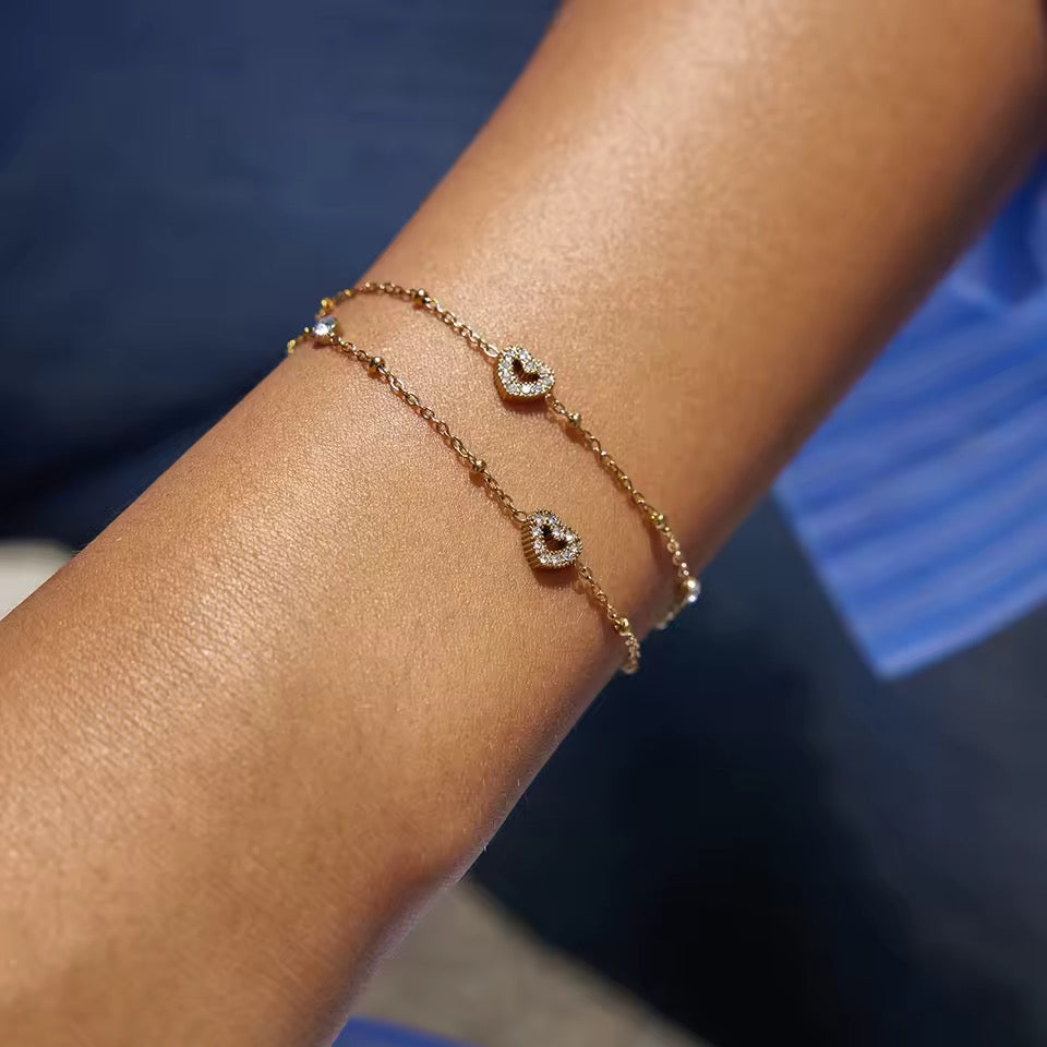 Double Layer Crystal Heart Bracelet