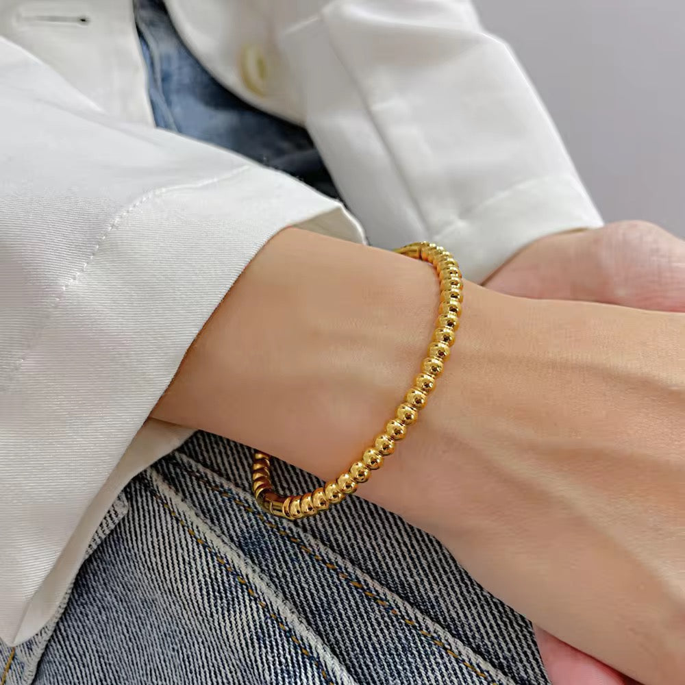 Heavy Weight 18k Gold Plated Bead Design Split Bangle