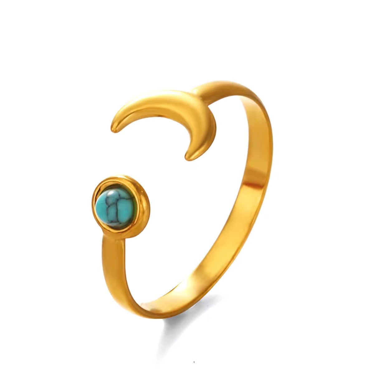 Gold Plated Crescent Moon and Turquoise Adjustable Ring
