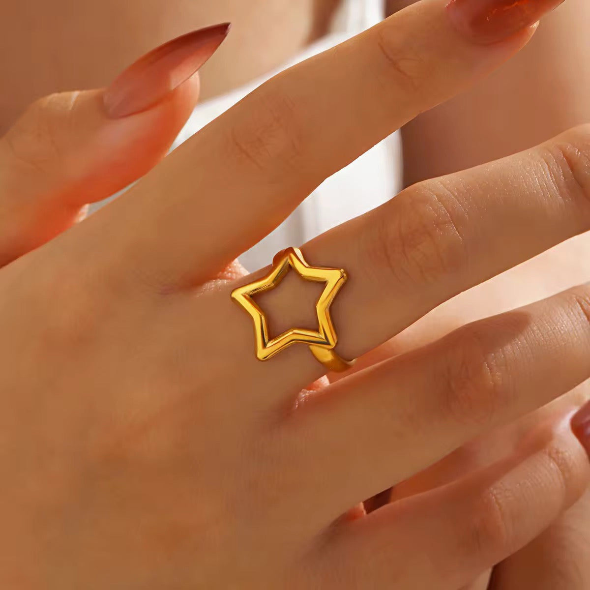 Gold Plated Open Cutout Star Adjustable Ring