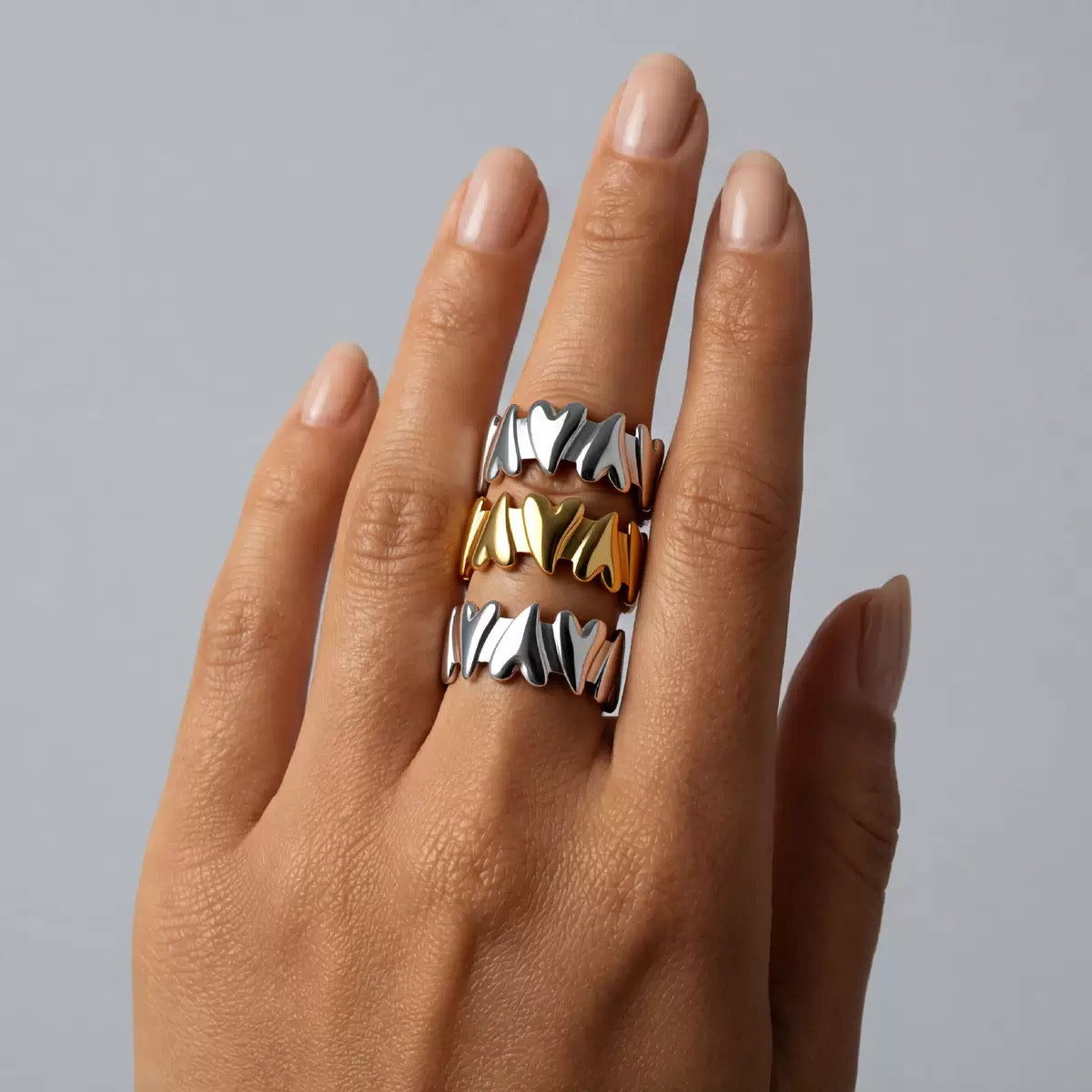 18K Gold Plated Sculpted Heart Adjustable Ring