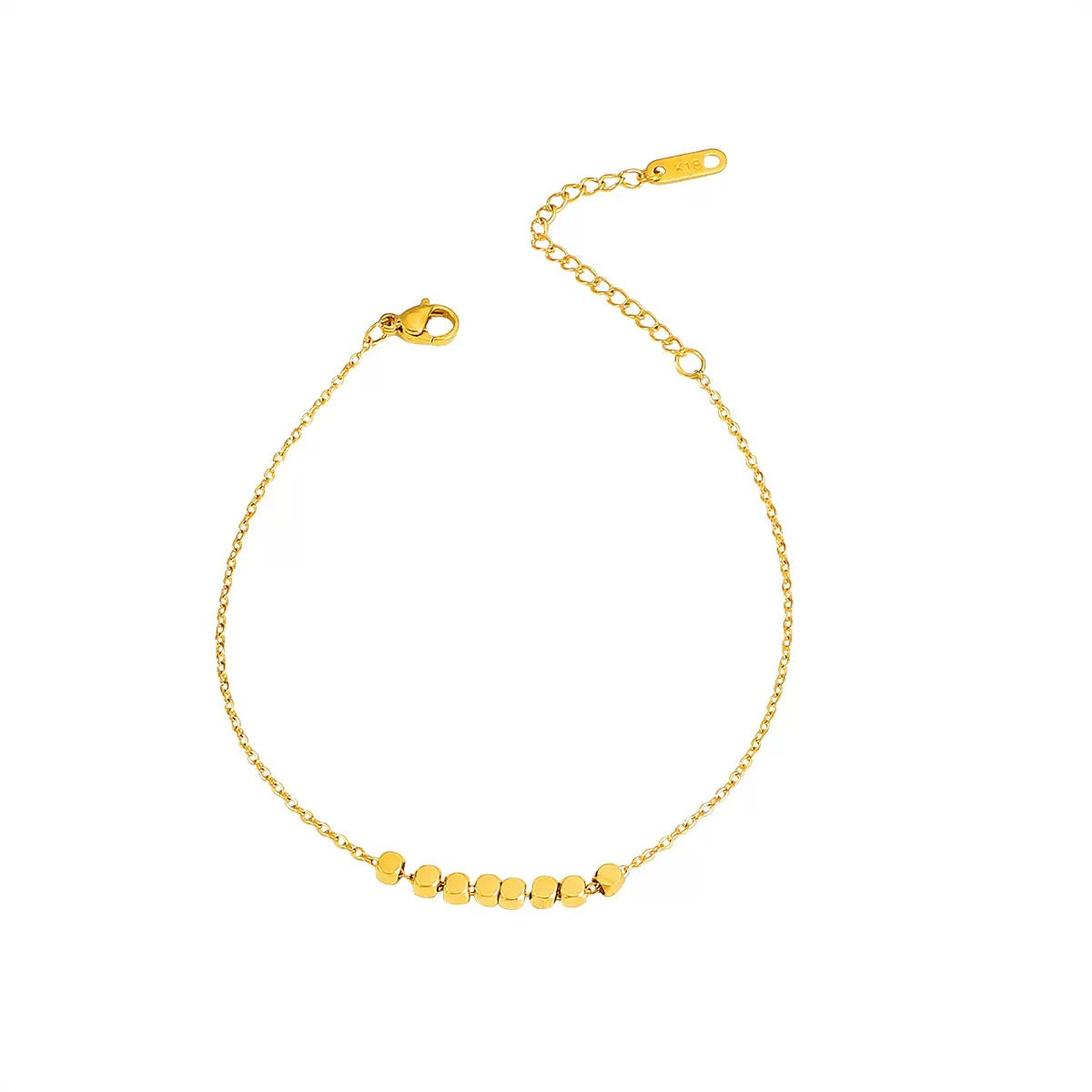 Delicate Gold Plated Chain Anklet with Cube Beads