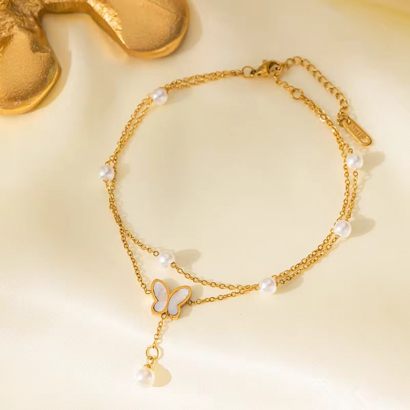 Cute Butterfly Charm Gold Plated Bracelet / Anklet