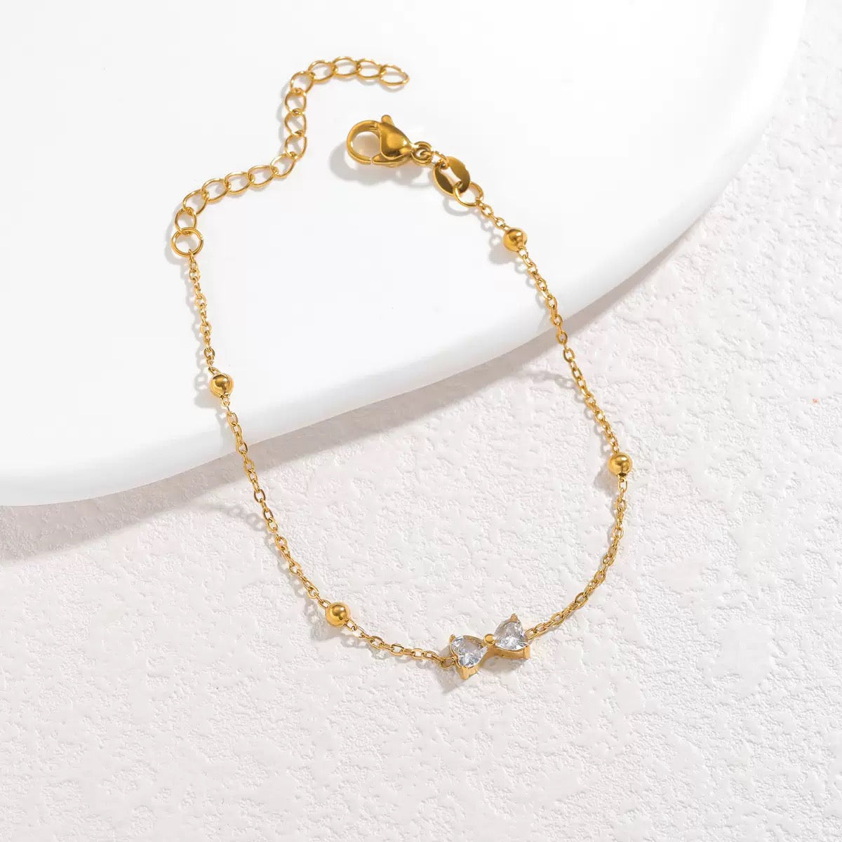 18K Gold Plated Bow & Bead Station Anklet