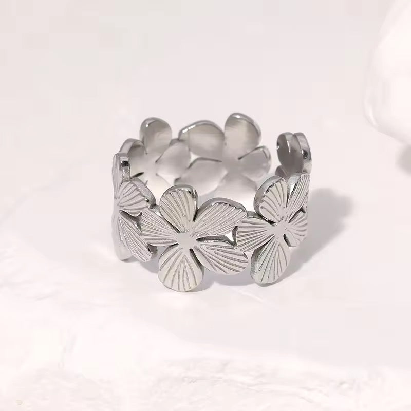 Silver Plated Floral Adjustable Ring