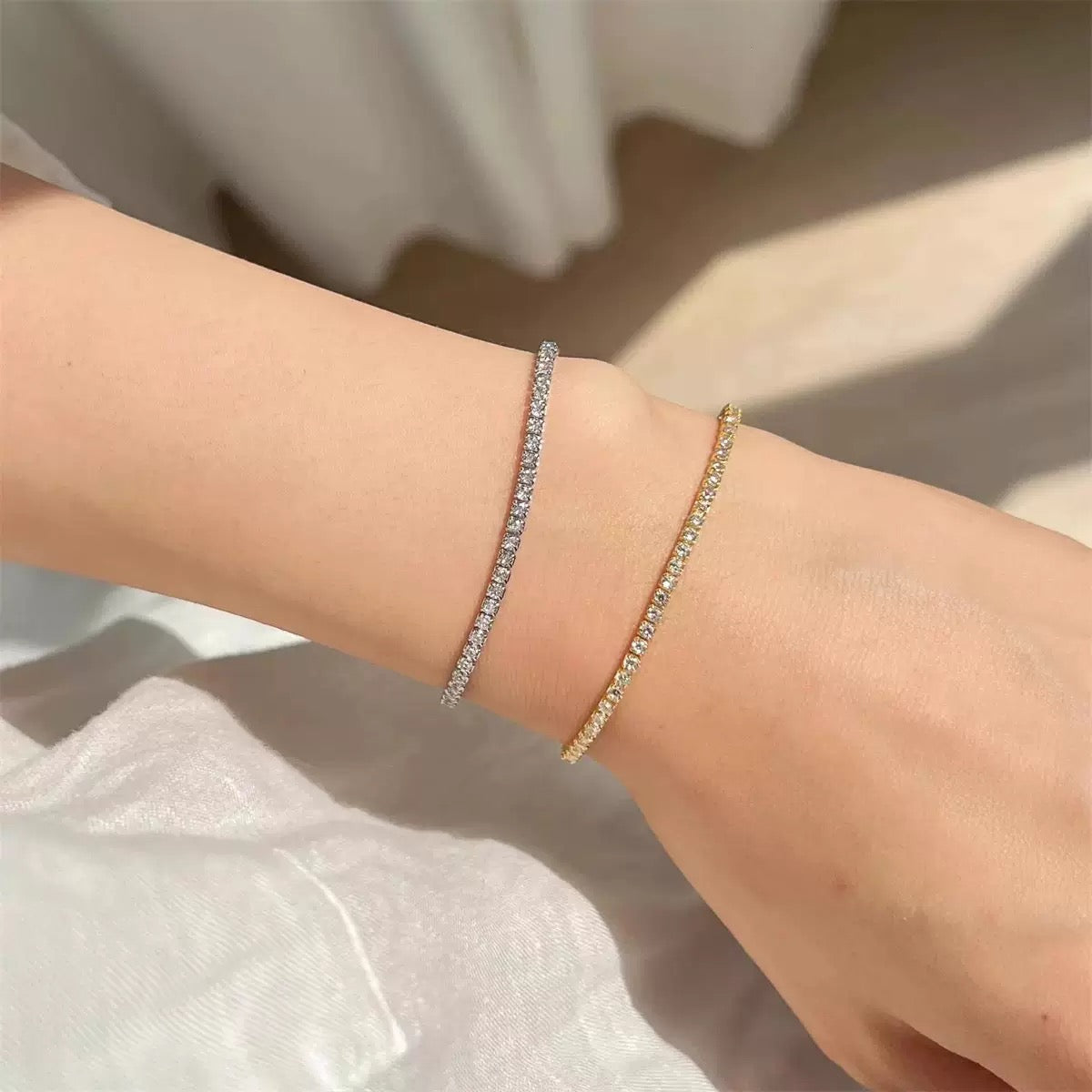 Classic Silver Tone Crystal Tennis Bracelet