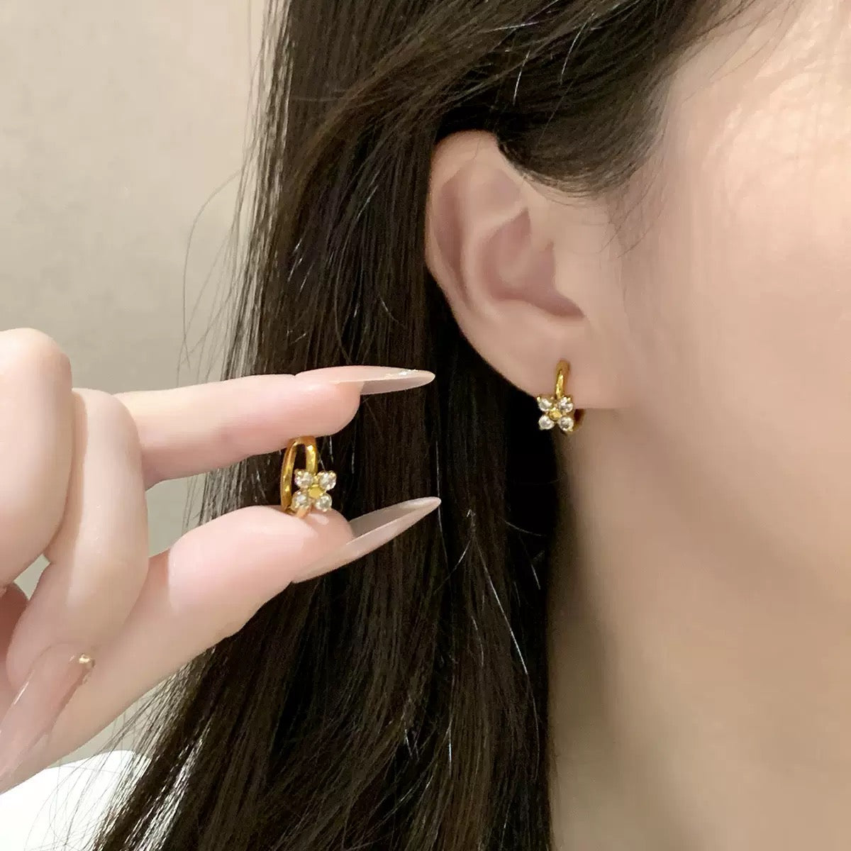 Crystal Daisy Huggie Hoop Earrings