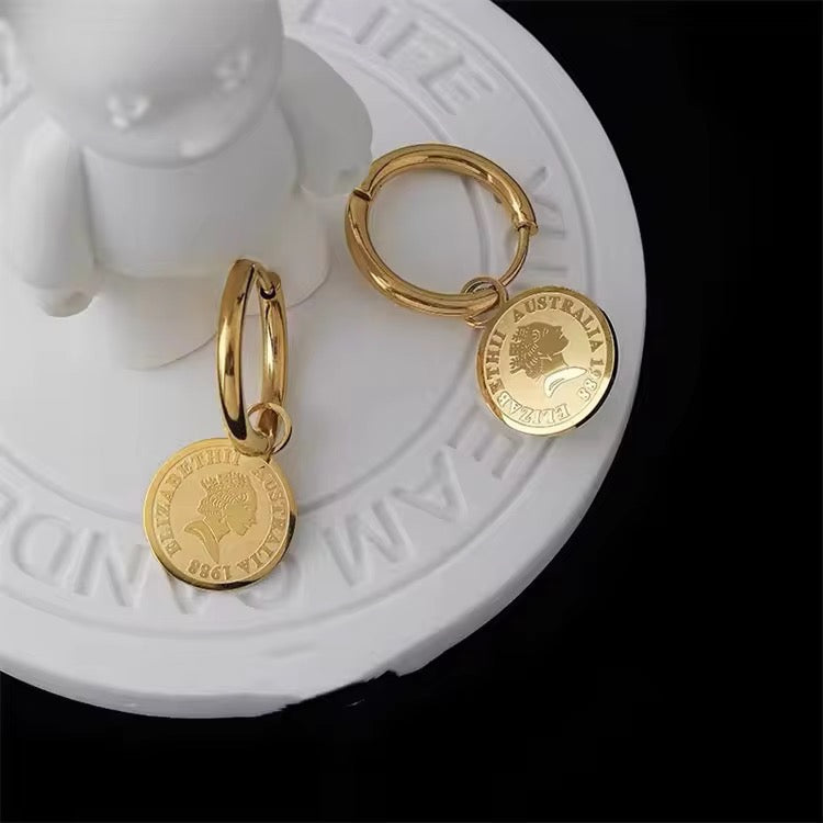 Gold-Plated Coin Hoop Earrings