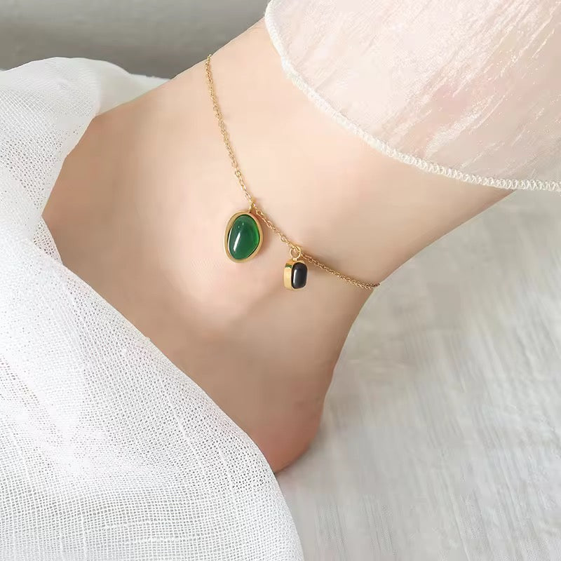 Emerald Drops Gold Plated Anklet