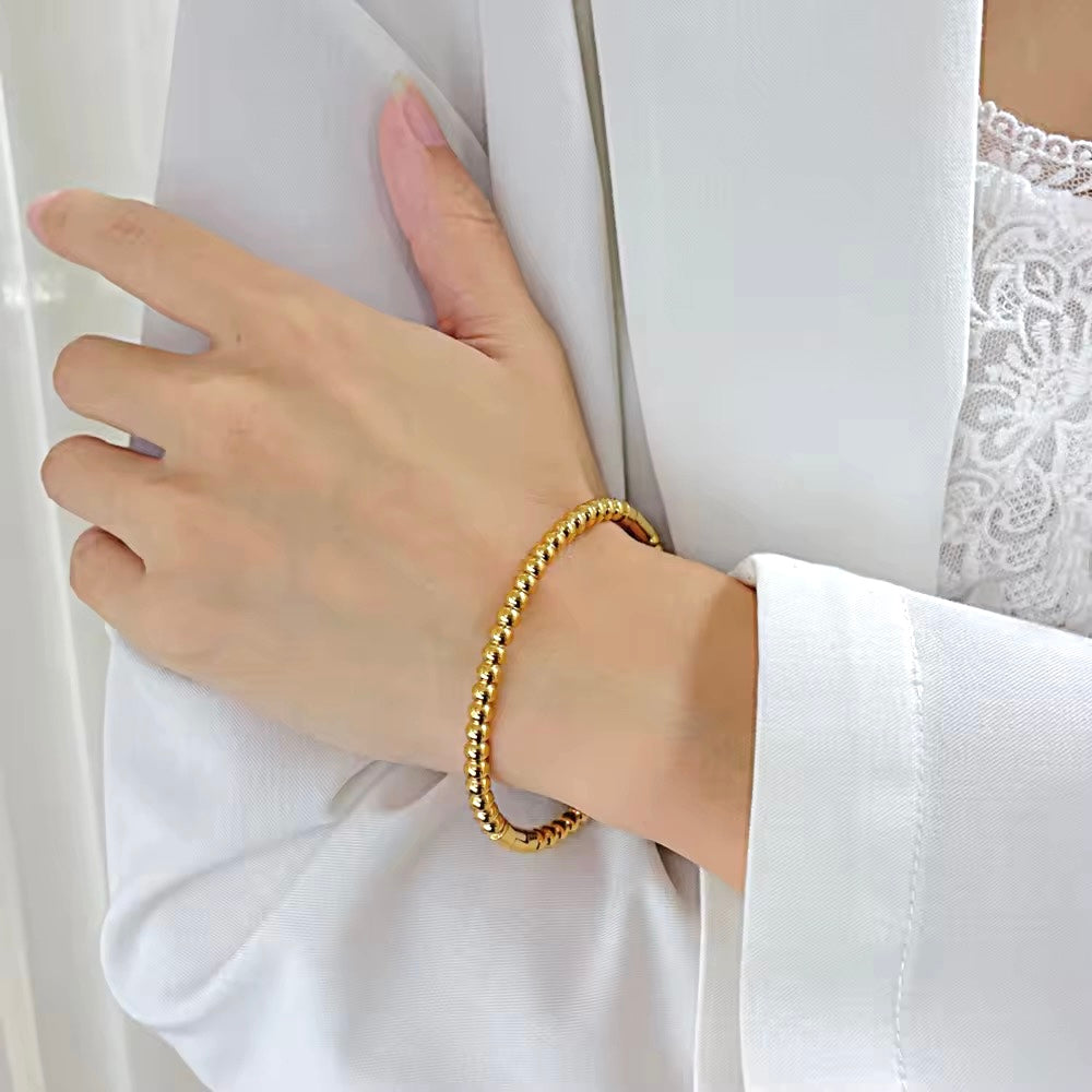 Heavy Weight 18k Gold Plated Bead Design Split Bangle