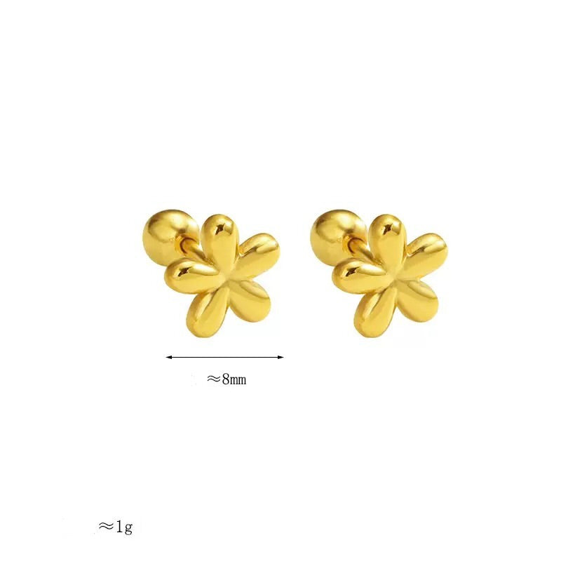 Gleaming Five-Petal Flower Gold Stud Earrings