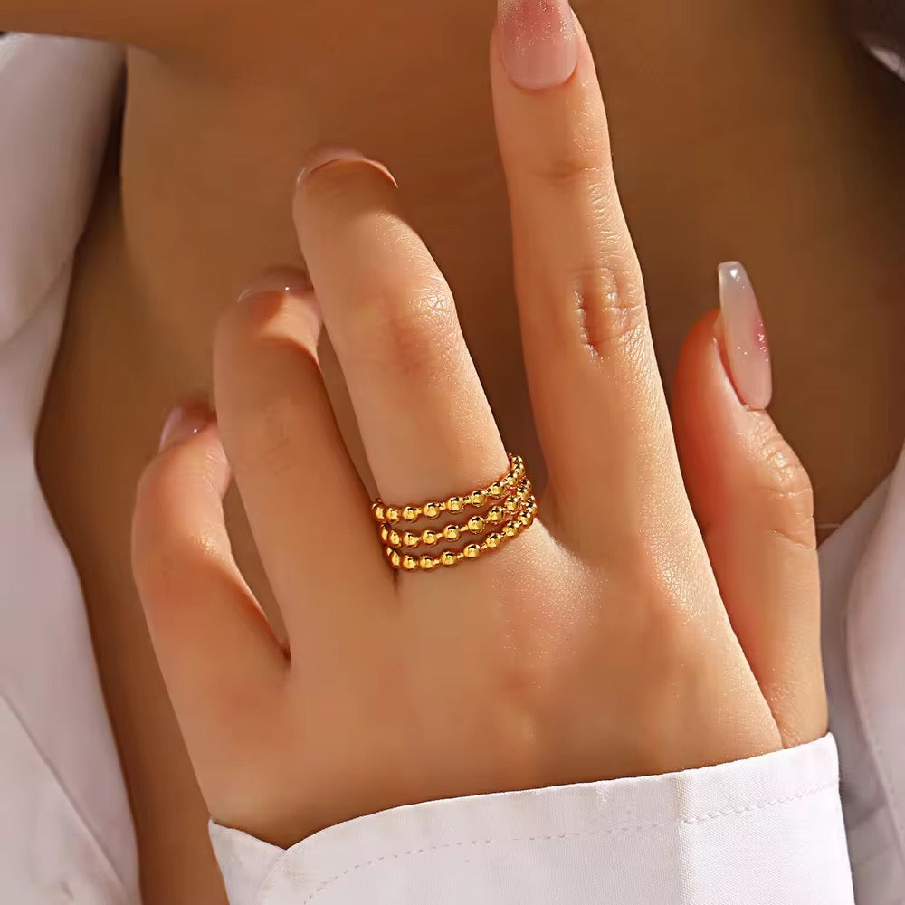 Gold Plated Triple Row Beaded Adjustable Ring