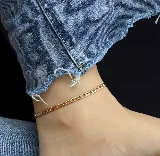 Minimal Gold Plated Adjustable Figaro Anklet