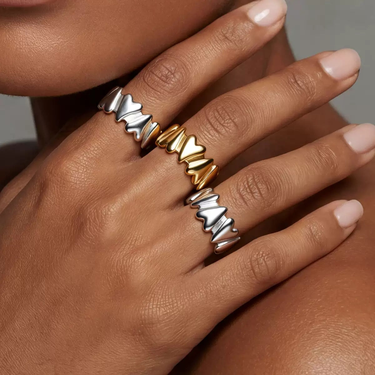 18K Gold Plated Sculpted Heart Adjustable Ring