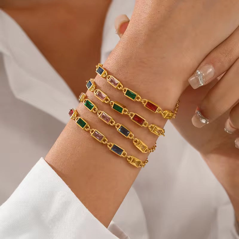 Rainbow baguette Gold Plated Bracelet