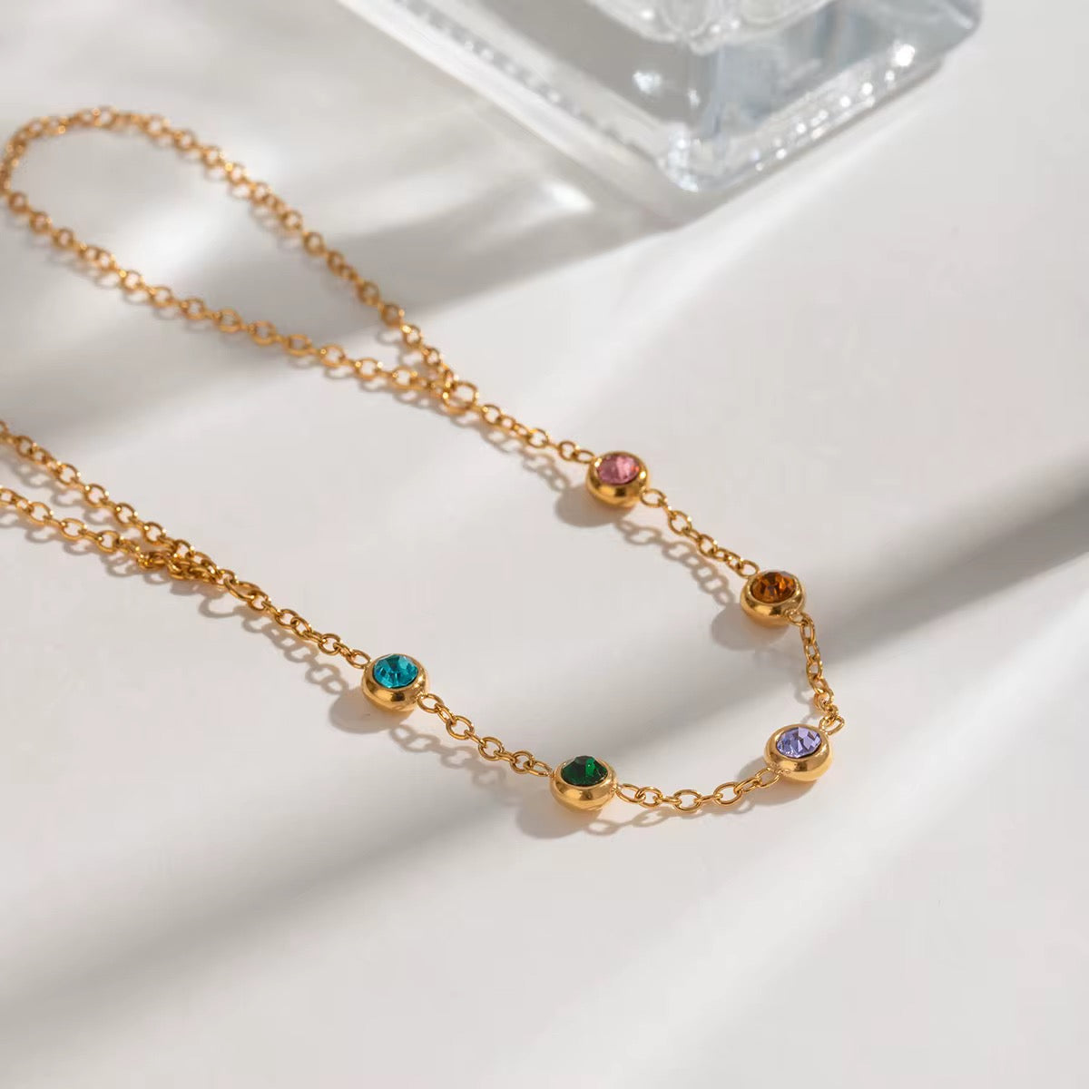 18K Gold Plated Multicolor Crystal Hand Chain Bracelet Ring