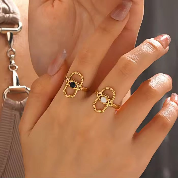 Gold Plated Hamsa Hand Evil Eye Adjustable Ring