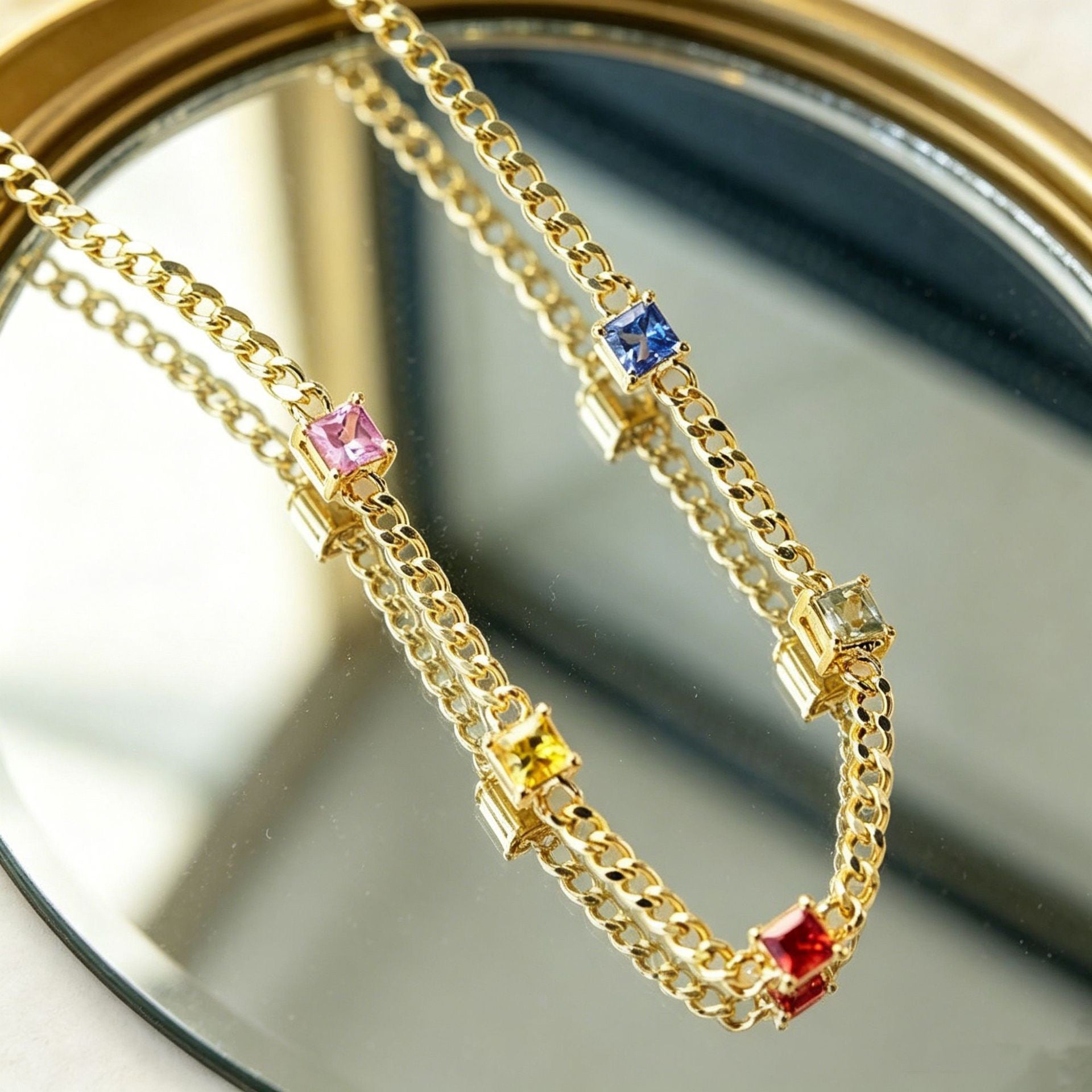 Rainbow Stone Golden Chain Anklet